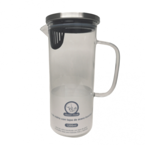 JARRA DE VIDRIO BOROSILICATO REFRACTARIO 1.2 LITROS CON TAPA ACERO C/COLADOR PLAST  (8940)