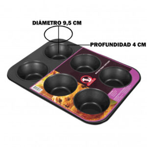 MOLDE P/CUP CAKES 35X27 CM 6 HOYOS 10X 5 CM