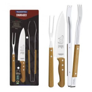 JUEGO 3 PIEZAS PARA PARRILLA  CUCHILLO 8″ TRINCHE  Y PINZA  DYNAMIC